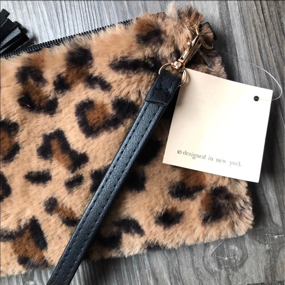 L.I.B. NY Faux Fur Leopard Tassle Clutch - Picture 3 of 5
